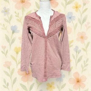 Gimmicks Lace Waffle Knit High Low Tunic Top Boho Romantic Long Sleeve L Y2K